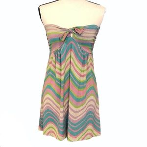 VERONICA M MULTICOLOR WAVE DESIGN SLEEVELESS STRAPLESS TUNIC/DRESS